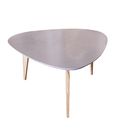 Mesa Púa grande tapa fibrolaqueado gris patas madera paraíso
